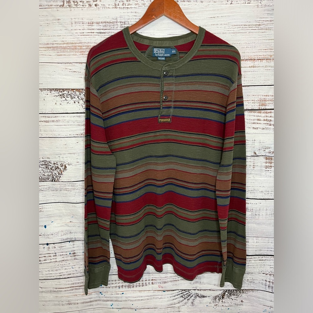 Vintage Ralph Lauren Polo Knit Style Cotton Long Sleeve Shirt Multicolor 2XL